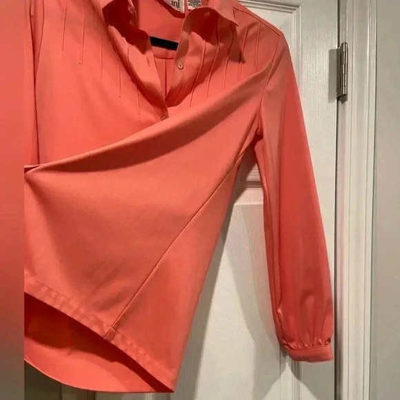 VTG Puccini Pintuck Pleated Salmon Pink Long Sleeve Collared Button Down Size 8 - Picture 3 of 10
